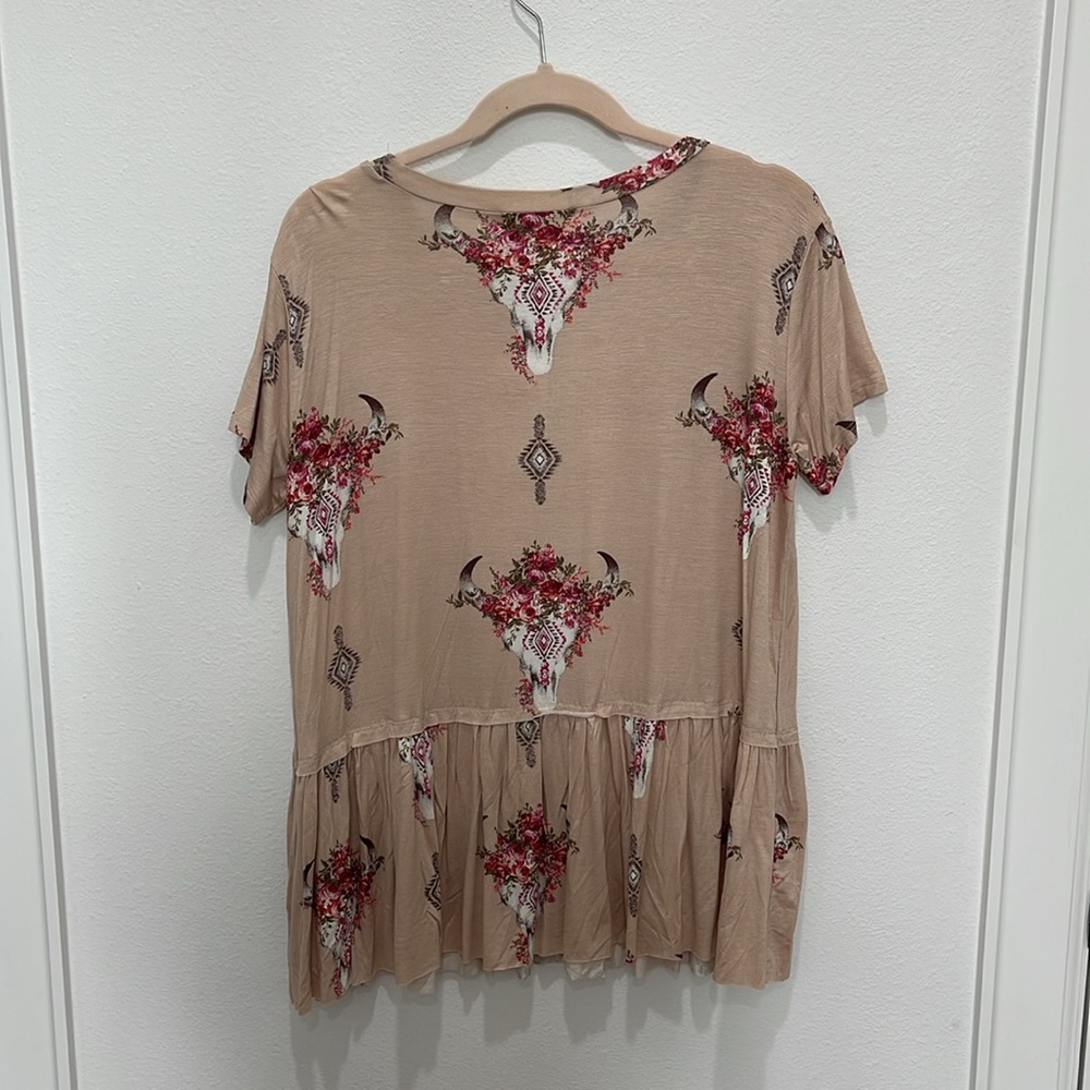 Floral Cow Skull Peplum Tee - Picture 11 of 11